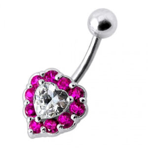 Šperky4U Stříbrný piercing do pupíku - srdce, tmavě růžové zirkony - BP01033-F