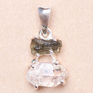Vltavín a herkimer diamant přívěsek stříbro Ag 925 LOT17 - 1,3 cm, 2,5 g