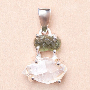 Vltavín a herkimer diamant přívěsek stříbro Ag 925 LOT19 - 1,4 cm, 2,5 g