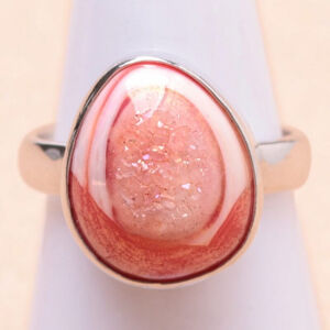 Achát drúzička red aura prsten stříbro Ag 925 R81 - 57 mm (US 8), 5,1 g