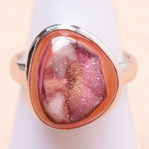 Achát drúzička red aura prsten stříbro Ag 925 R96 - 60 mm (US 9,5), 6,5 g