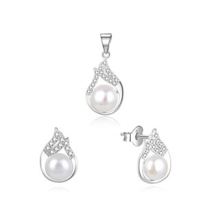 Beneto Elegantní stříbrná souprava šperků s pravými perlami AGSET220PL (přívěsek, náušnice)