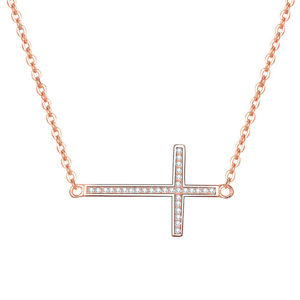 Beneto Růžově pozlacený stříbrný náhrdelník s křížkem AGS196/47-ROSE