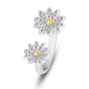 Brilio Silver Blyštivý otevřený bicolor prsten Květina RI124W 55 mm