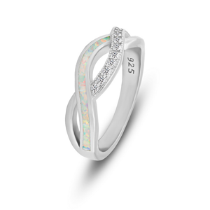 Brilio Silver Elegantní stříbrný prsten se zirkony a syntetickým opálem RI126W 60 mm