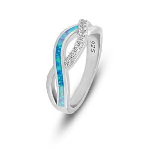 Brilio Silver Elegantní stříbrný prsten se zirkony a syntetickým opálem RI126WLB 60 mm