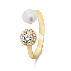 Brilio Silver Nádherný pozlacený prsten s pravou perlou a zirkony RI062Y 55 mm