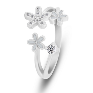 Brilio Silver Půvabný otevřený prsten Květiny se zirkony RI125W 50 mm