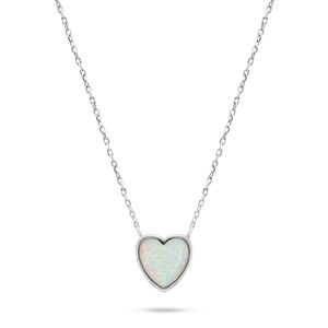 Brilio Silver Slušivý stříbrný náhrdelník Srdce s opálem NCL74W