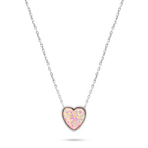 Brilio Silver Slušivý stříbrný náhrdelník Srdce s opálem NCL74WP