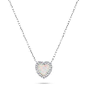 Brilio Silver Třpytivý stříbrný náhrdelník Srdce s opálem NCL134W