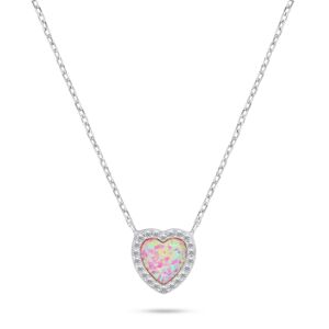 Brilio Silver Třpytivý stříbrný náhrdelník Srdce s opálem NCL134WP