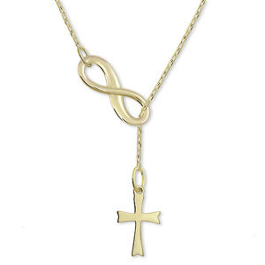 Brilio Zlatý originální náhrdelník Nekonečno s křížkem 40 cm 273 001 00132