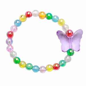 Dětský náramek s barevnými perličkami a s motýlem - obvod cca 14 cm