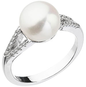 Evolution Group Něžný prsten s bílou říční perlou a zirkony 25003.1 54 mm