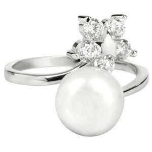 JwL Luxury Pearls Stříbrný prsten s pravou perlou a čirými krystaly JL0322