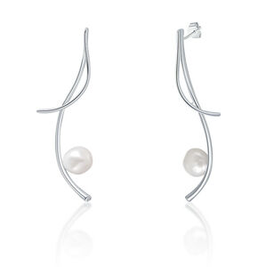 JwL Luxury Pearls Dlouhé stříbrné náušnice s pravými barokními perlami a zirkony JL0681