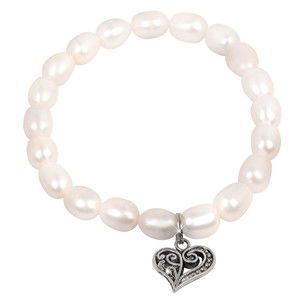 JwL Luxury Pearls Jemný náramek z pravých perel s kovovým srdíčkem JL0417