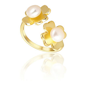 JwL Luxury Pearls Pozlacený prsten s pravými perlami Čtyřlístek JL0693