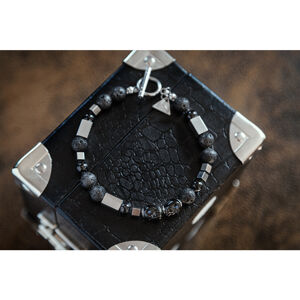 Lampglas Pánský náramek Cryptic Darkness s perlami Lampglas a lávovým kamenem BFM11 24,5 cm