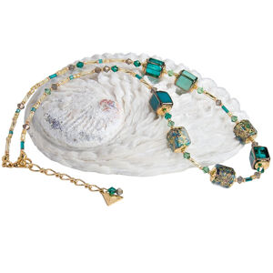 Lampglas Úchvatný náhrdelník Emerald Oasis s 24karátovým zlatem v perlách Lampglas NCU68