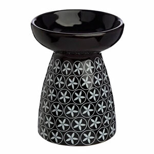 Aroma lampa keramická černá Květinový vzor B - výška 11,7 cm