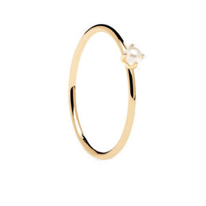 PDPAOLA Elegantní pozlacený prsten s perlou Solitary Pearl Essentials AN01-160 52 mm
