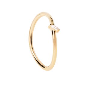 PDPAOLA Něžný pozlacený prsten se zirkonem Leaf Essentials AN01-842 48 mm