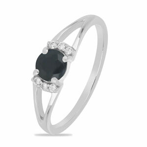 Prsten stříbrný s broušeným černým safírem a zirkony Ag 925 015090 BS - 52 mm (US 6), 1,4 g