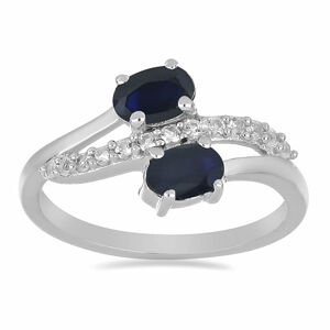 Prsten stříbrný s modrým safírem a zirkony Ag 925 026069 SAF - 57 mm (US 8), 2,9 g