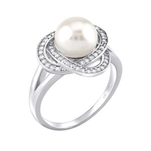 Silvego Stříbrný prsten Laguna s pravou přírodní bílou perlou LPS0044W 50 mm