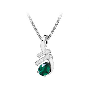 Silver Cat Módní náhrdelník se zirkony a smaragdovým sklem SC379