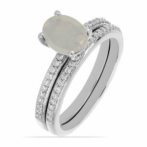Sada stříbrných prstenů s etiopským opálem a zirkony Ag 925 046587 ETOP - 57 mm (US 8), 3,6 g