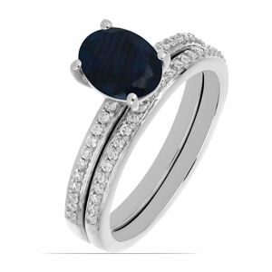 Prsten stříbrný s modrým safírem a zirkony Ag 925 046587 SAF - 52 mm (US 6), 3,6 g