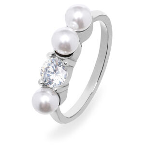 Troli Elegantní ocelový prsten se zirkonem a perlami VEDR0341S 57 mm