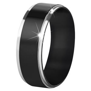 Troli Ocelový černý prsten se stříbrným okrajem 57 mm