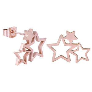 Troli Růžově pozlacené ocelové náušnice se třemi hvězdičkami