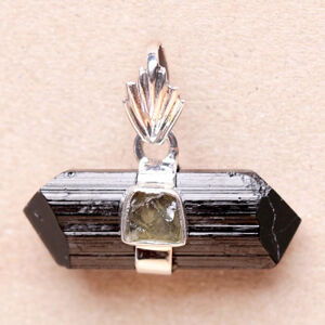 Turmalín skoryl krystal a vltavín přívěsek stříbro Ag 925 LOT7 - 2,6 cm, 5,1 g