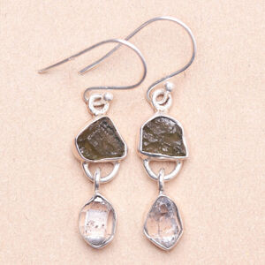 Vltavín a herkimer diamant náušnice stříbro Ag 925 LOT5 - 2,3 cm, 3,5 g