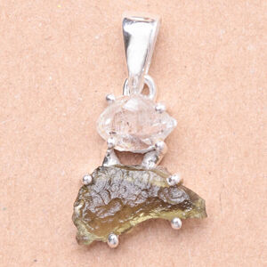 Vltavín a herkimer diamant přívěsek stříbro Ag 925 LOT8 - 1,6 cm, 2,1 g